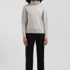 Relaxed light grey wool and cotton turtleneck jumper