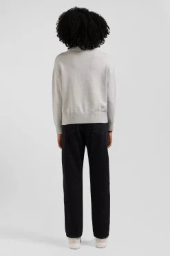 Relaxed light grey wool and cotton turtleneck jumper