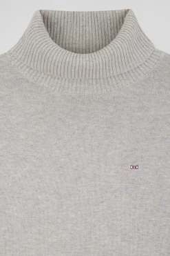 Relaxed light grey wool and cotton turtleneck jumper