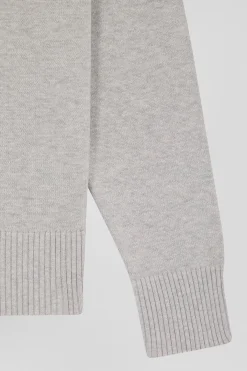 Relaxed light grey wool and cotton turtleneck jumper