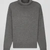 Relaxed mottled grey wool and cotton turtleneck jumper