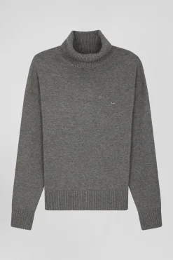 Relaxed mottled grey wool and cotton turtleneck jumper