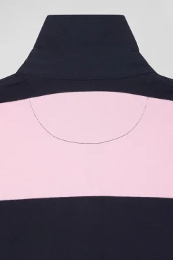 Relaxed navy and pink striped long-sleeved cotton rugby shirt
