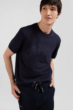 Relaxed navy and sky blue bicolor short-sleeved cotton T-shirt with Eden Park 10 print