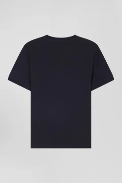 Relaxed navy and sky blue bicolor short-sleeved cotton T-shirt with Eden Park 10 print