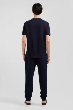 Relaxed navy and sky blue bicolor short-sleeved cotton T-shirt with Eden Park 10 print
