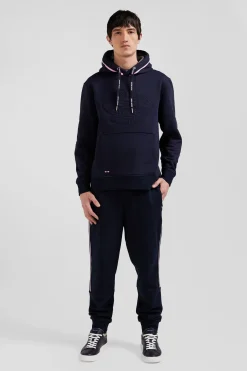 Relaxed navy blue cotton blend hoodie with padded embroidery