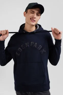 Relaxed navy blue cotton blend hoodie