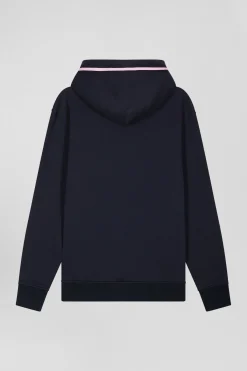 Relaxed navy blue cotton blend hoodie with padded embroidery