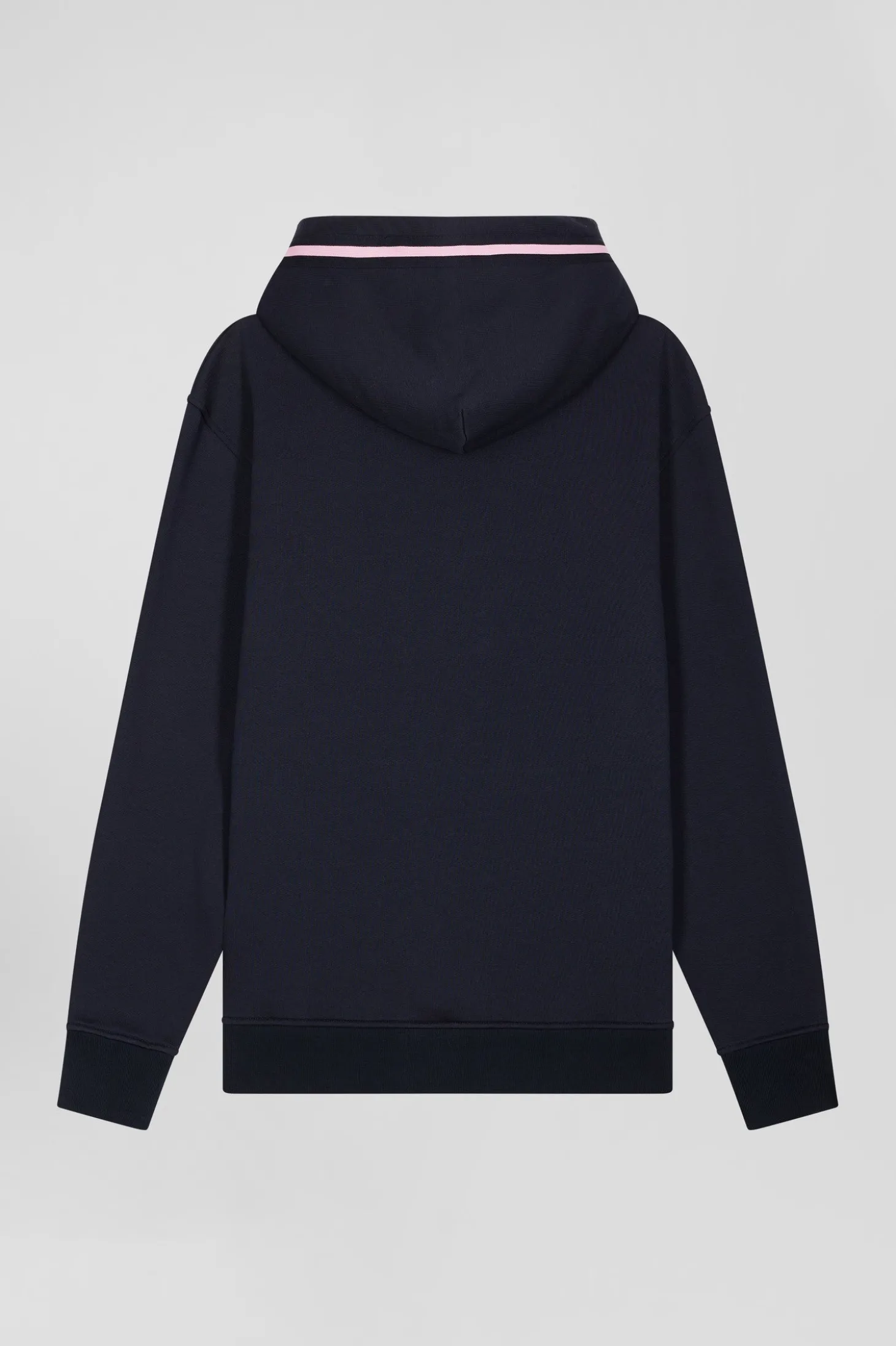 Relaxed navy blue cotton blend hoodie with padded embroidery