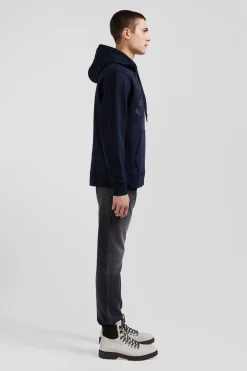 Relaxed navy blue cotton blend hoodie