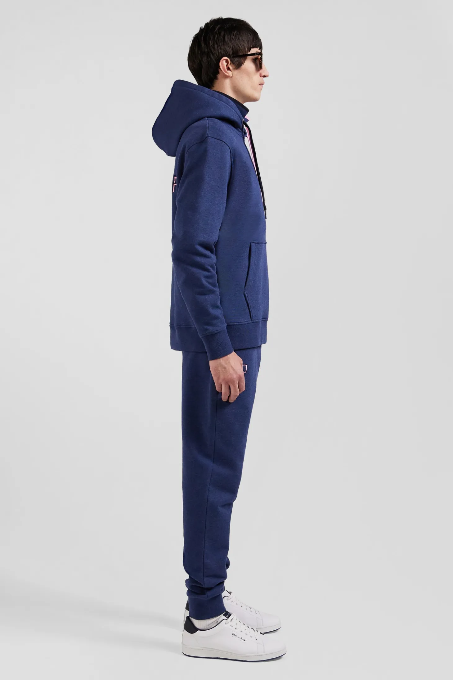 Relaxed navy blue cotton hoodie