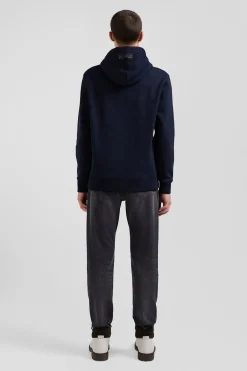 Relaxed navy blue cotton blend hoodie