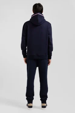 Relaxed navy blue cotton blend hoodie with padded embroidery