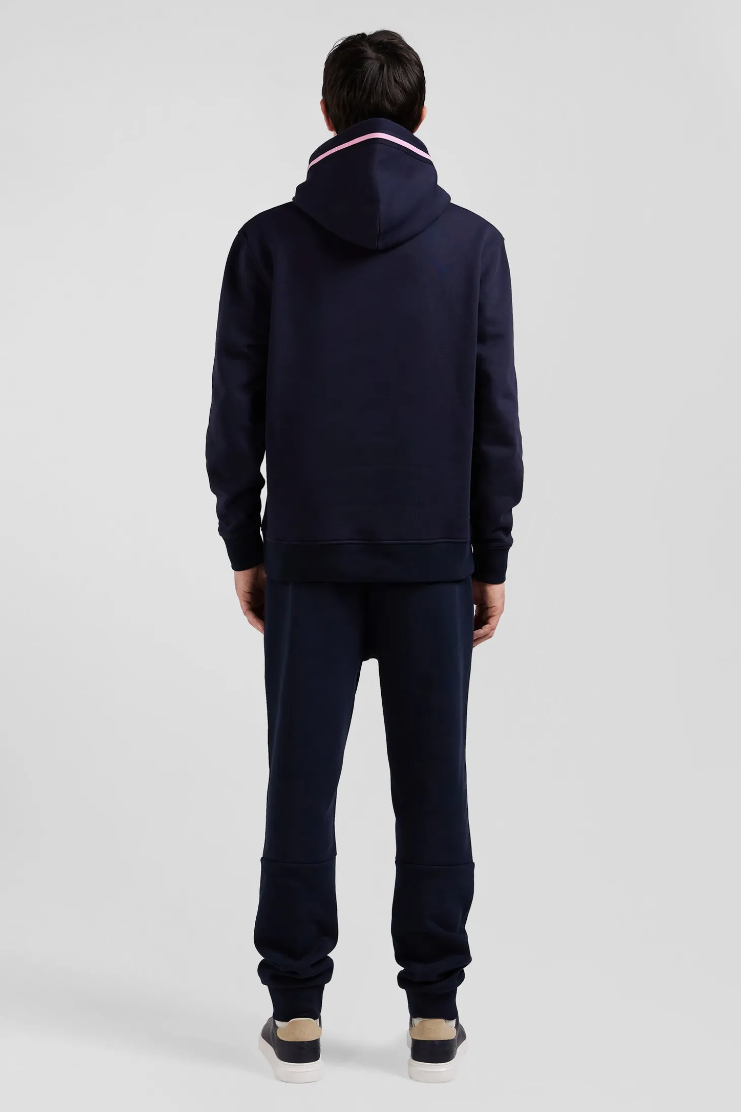 Relaxed navy blue cotton blend hoodie with padded embroidery