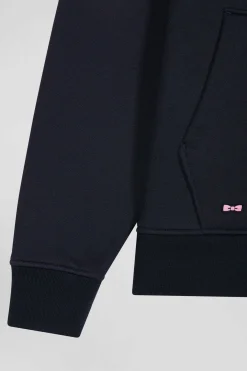 Relaxed navy blue cotton blend hoodie with padded embroidery