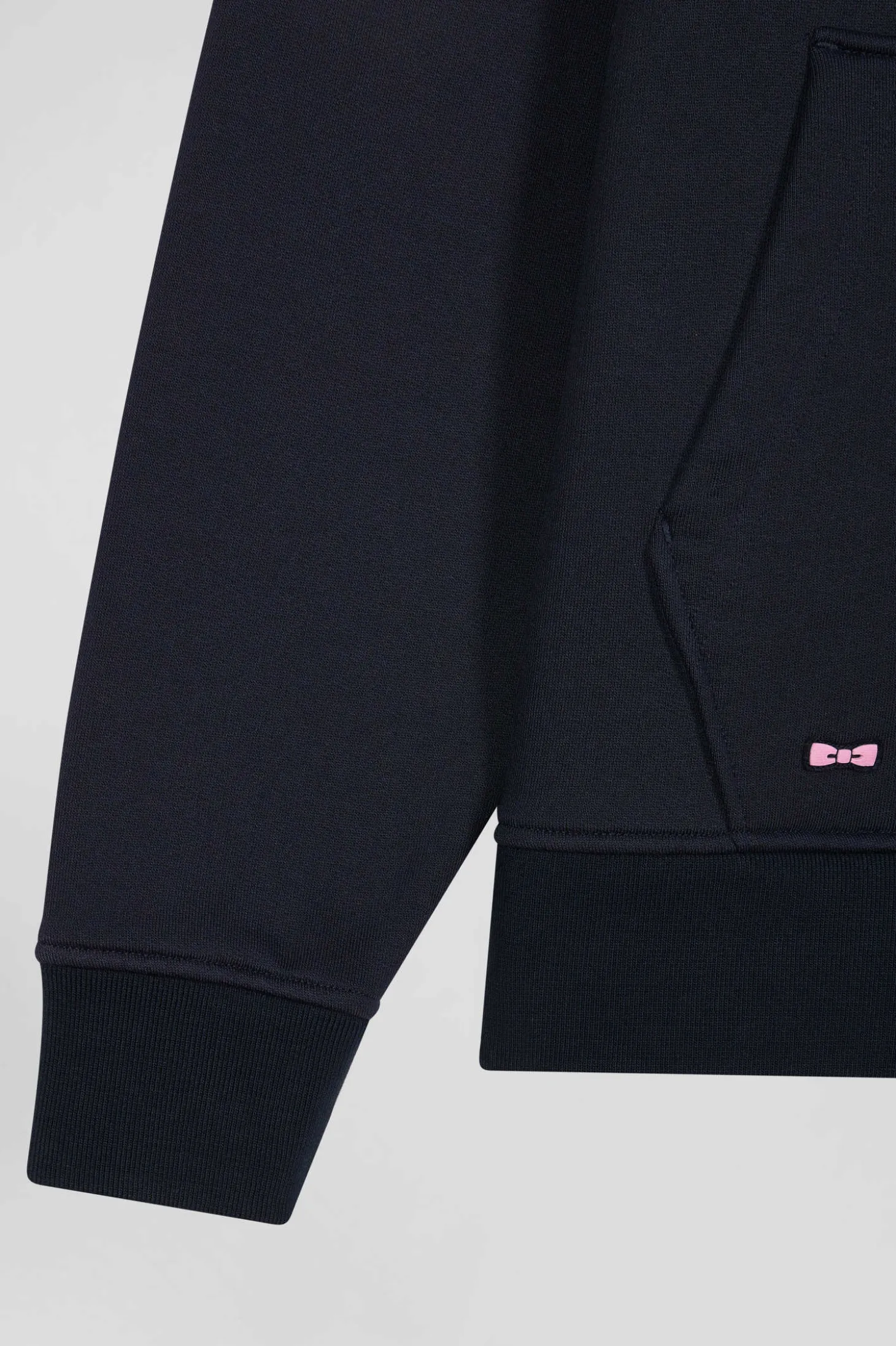 Relaxed navy blue cotton blend hoodie with padded embroidery