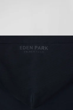 Relaxed navy blue fleece hoodie with branded drawstrings