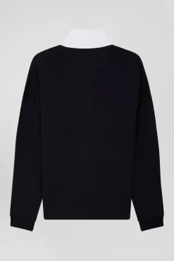 Relaxed navy blue long-sleeved cotton rugby shirt