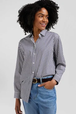 Relaxed navy blue striped cotton shirt