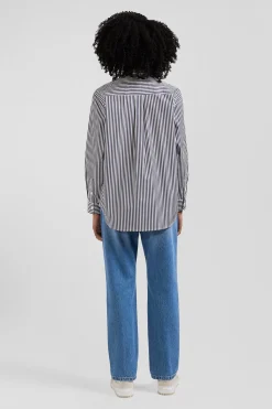 Relaxed navy blue striped cotton shirt