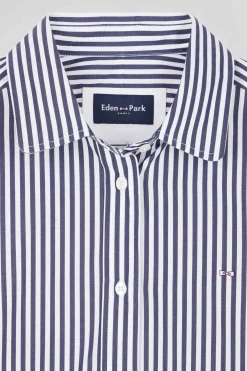 Relaxed navy blue striped cotton shirt