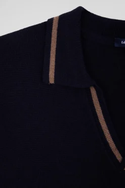 Relaxed navy blue wool and cotton shirt dress