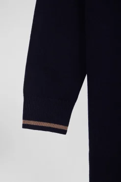 Relaxed navy blue wool and cotton shirt dress