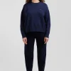 Relaxed navy wool and cotton crew neck jumper
