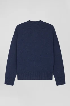 Relaxed navy wool and cotton crew neck jumper