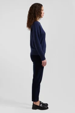 Relaxed navy wool and cotton crew neck jumper