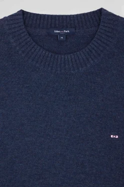 Relaxed navy wool and cotton crew neck jumper