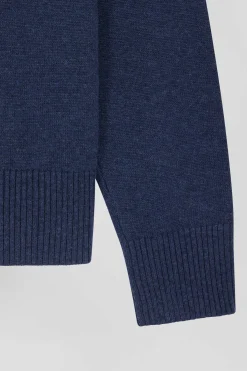 Relaxed navy wool and cotton crew neck jumper