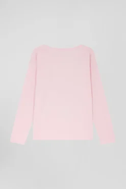 Relaxed pink long-sleeved round neck cotton T-shirt