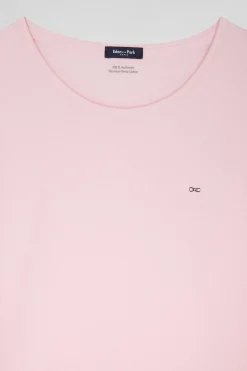 Relaxed pink long-sleeved round neck cotton T-shirt