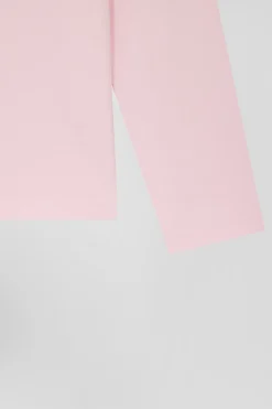 Relaxed pink long-sleeved round neck cotton T-shirt