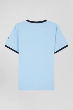 Relaxed sky blue bicolor short-sleeved cotton T-shirt with Eden Park 10 print
