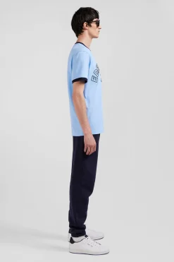 Relaxed sky blue bicolor short-sleeved cotton T-shirt with Eden Park 10 print