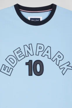 Relaxed sky blue bicolor short-sleeved cotton T-shirt with Eden Park 10 print