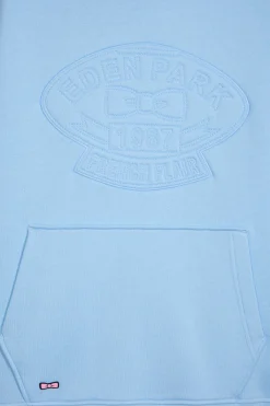 Relaxed sky blue cotton blend hoodie with padded embroidery