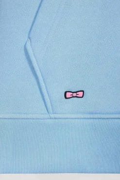 Relaxed sky blue cotton blend hoodie with padded embroidery