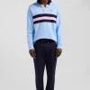 Relaxed sky blue embroidered long-sleeved cotton rugby shirt