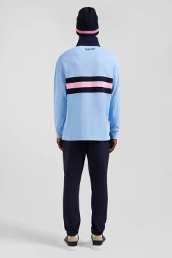 Relaxed sky blue embroidered long-sleeved cotton rugby shirt