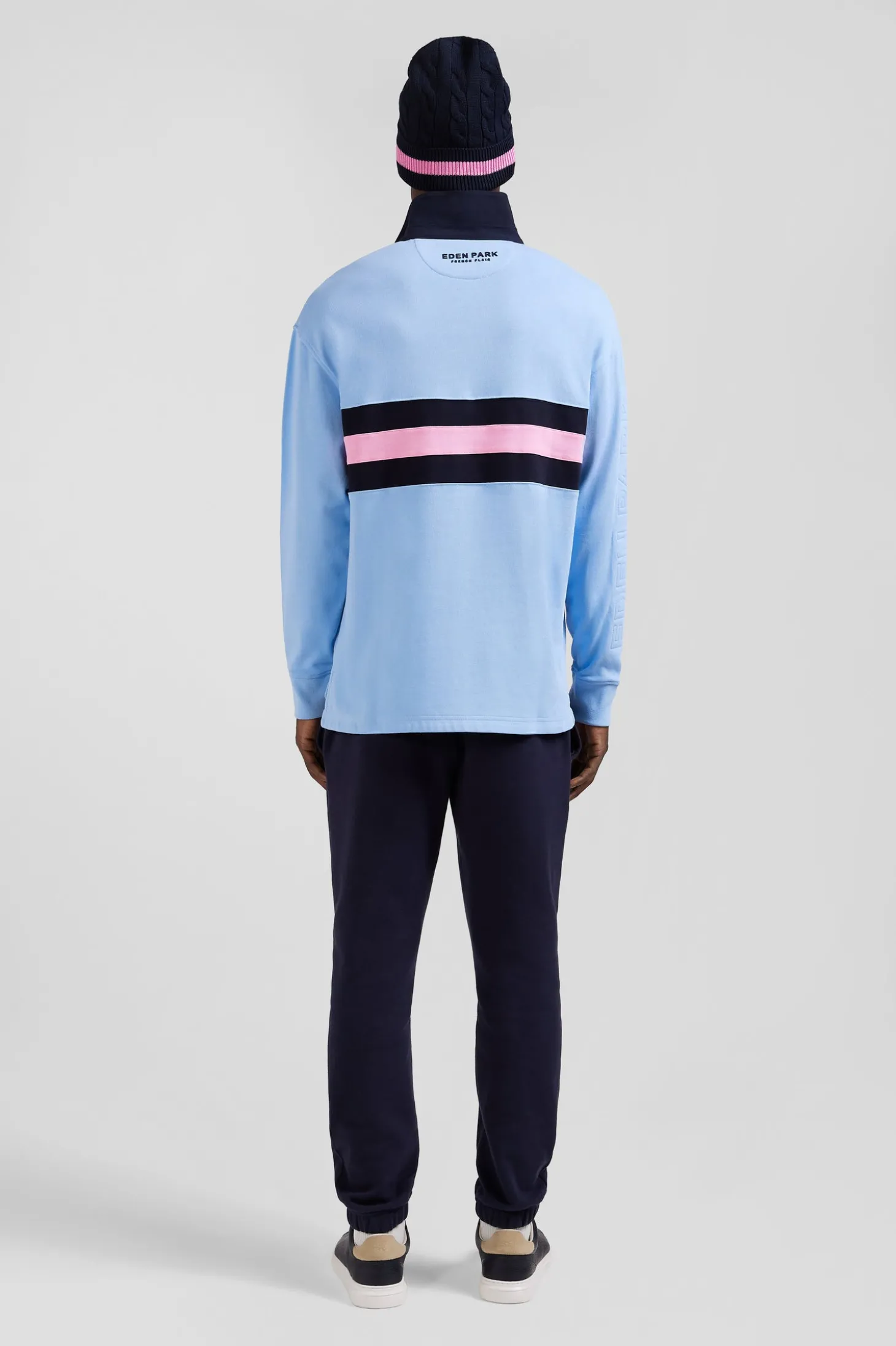 Relaxed sky blue embroidered long-sleeved cotton rugby shirt