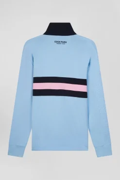 Relaxed sky blue embroidered long-sleeved cotton rugby shirt