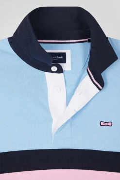 Relaxed sky blue embroidered long-sleeved cotton rugby shirt