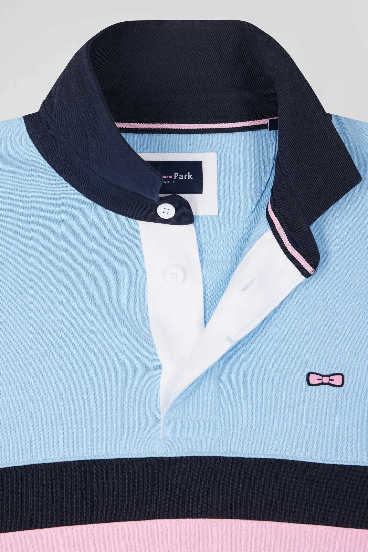 Relaxed sky blue embroidered long-sleeved cotton rugby shirt