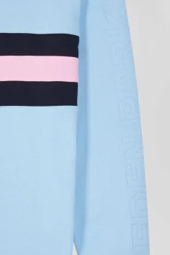 Relaxed sky blue embroidered long-sleeved cotton rugby shirt