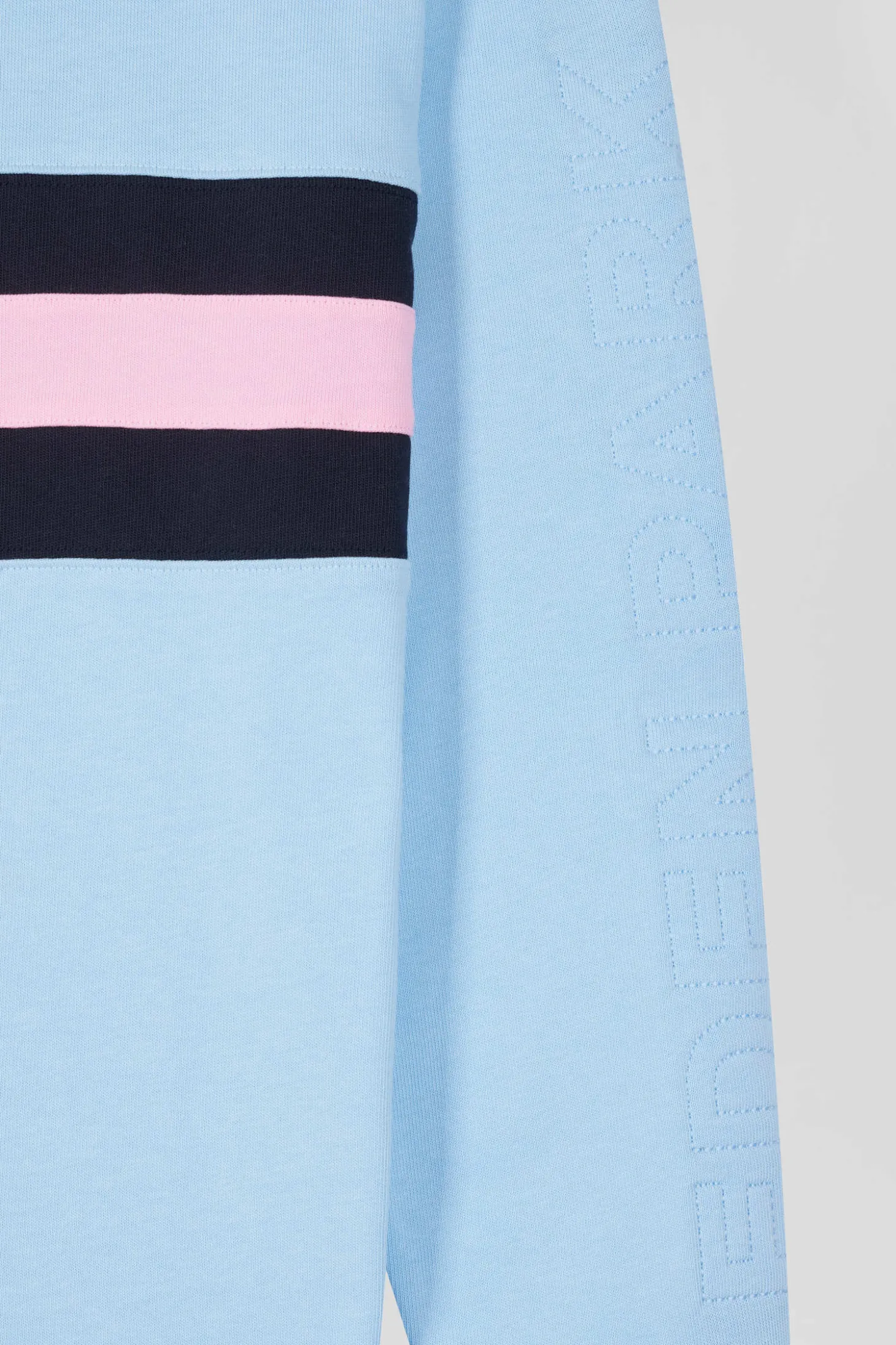 Relaxed sky blue embroidered long-sleeved cotton rugby shirt
