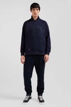 Relaxed sky blue mixed cotton sweatshirt with padded embroidery